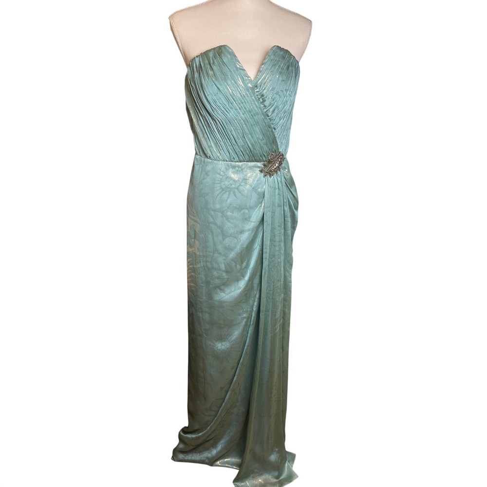 David Meister Vintage Style Elegant Metallic Floral Jacquard Strapless Gown USA